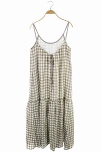 21SS ギンガムジャガードキャミドレスワンピース チェック リネン混 ラメ 36