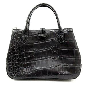 Longchamp ロゾ クロスボディバッグ ショルダーバッグ ハンドバッグ 2way クロコ型押し レザー 黒 ブラック