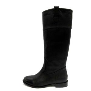 ロングブーツ レザー ローヒール 36 23cm 黒 ブラック