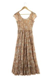 MARIHA 草原の虹のドレス ワンピース 半袖 ティアード フレア ロング ラウンドネック 36 ベージュ