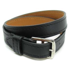 2連 ブレスレット レザー 黒 フランス製