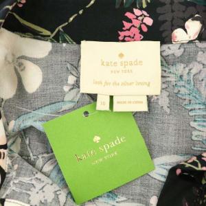 kate spade new york botanical poplin dress ワンピース ロング 五分袖 ボタニカル柄 フレア レース 10 黒 ブラックマルチ