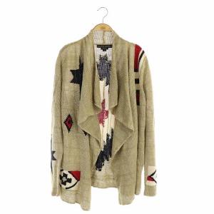 HAND KNIT ネイティブ柄カーディガン リネン ドレープ 長袖 M ベージュ 黒 ブラック アイボリー