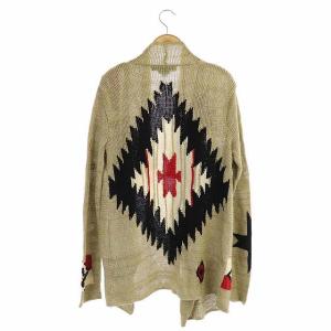 RALPH LAUREN HAND KNIT ネイティブ柄カーディガン リネン ドレープ 長袖 M ベージュ 黒 ブラック アイボリー