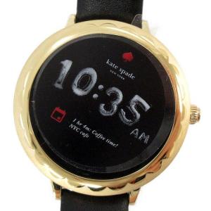 スカラップ タッチスクリーン スマートウォッチ 腕時計 レザーベルト 黒 ブラック ゴールド色