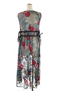 GRACE CONTINENTAL 20SS ワンピース ボタニカル バード刺繍 ノースリーブ ロング 36 黒 ブラック マルチカラー