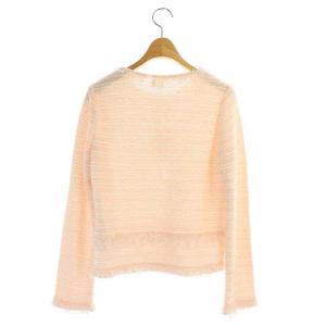 ELISA ツィードニットカーディガン ノーカラージャケット 2 ピンク 白 ホワイト