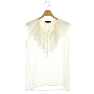 コットンシルクフリルノースリーブブラウス 36 ホワイト