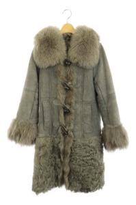 ムートン ダッフルコート アウター フォックスファー ロング 36 グレー