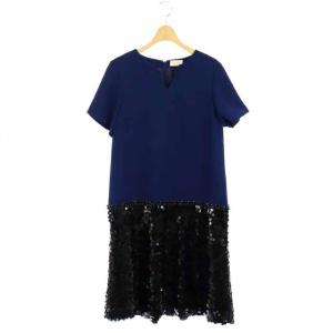 スパンコール切替ワンピース 36 ネイビー