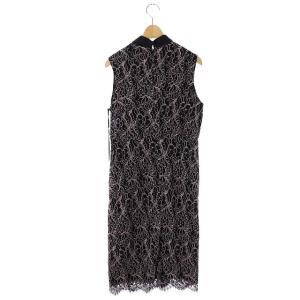 Grace Class 19SS バイカラー レース ワンピース ノースリーブ タイト 膝丈 スカラップ 襟付き 36 ピンク 黒 ブラック