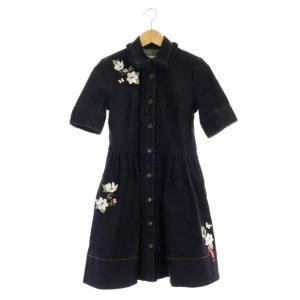 フリル刺繍デニムワンピース 0 ネイビー