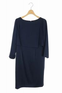 UPBT フォーマル ブラック ワンピース 七分袖 ひざ丈 ネイビー