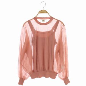 シースループルオーバー ニット カットソー 長袖 インナー付き S ピンク