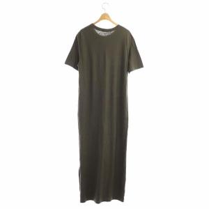 EVERYDAY I LIKE 20SS マキシドレスワンピース ロング リネン混 ニット 半袖 スリット チャコールグレー