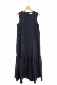 UWCS タフタ ティアード ワンピース ロング ノースリーブ 36 紺 ネイビー