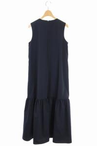 UNITED ARROWS UWCS タフタ ティアード ワンピース ロング ノースリーブ 36 紺 ネイビー