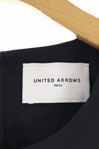 UNITED ARROWS UWCS タフタ ティアード ワンピース ロング ノースリーブ 36 紺 ネイビー