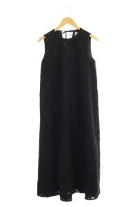 21SS UBCC CUT/JQ ノースリーブワンピース マキシ丈 花柄 バックリボン 36 黒 ブラック