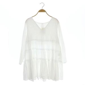 21SS ティアードチュニック 長袖 Vネック プルオーバー F 白 ホワイト
