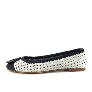 TORY BURCH Pasadena Woven Ballet Flat バレエシューズ パンプス フラット バイカラー レザー 白 ホワイト