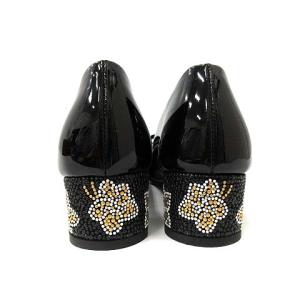 Salvatore Ferragamo パンプス チャンキーヒール ヴァラリボン スタッズ エナメル 23cm イタリア製