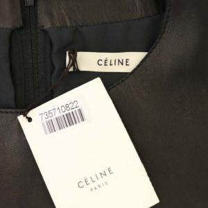 CELINE レザー切り替えワンピース 38 ブラック