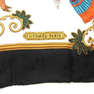 HERMES スカーフ カレ90 Juies d' Hiver 冬の愉しみ スケート ソリ 黒 ブラック 白 ホワイト フランス製 /YO1 ■OH