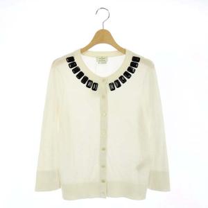 カーディガン ニット ビジュー 長袖 S 白 ホワイト
