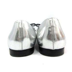 PRADA フラットシューズ リボン バイカラー 36.5 シルバー ブラック