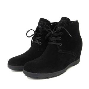 PRADA SPORT スニーカー インヒール レースアップ スエード 37.5 24.5cm 黒 ブラック