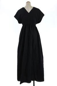 MARIHA ワンピース Vネック フレンチスリーブ ロング  ギャザー 黒 ブラック
