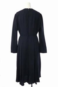 CELFORD 19AW バックサテンタックワンピース 長袖 ミモレ丈 フレア ベルト付き 38 濃紺 ダークネイビー