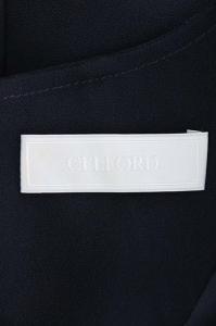 CELFORD 19AW バックサテンタックワンピース 長袖 ミモレ丈 フレア ベルト付き 38 濃紺 ダークネイビー