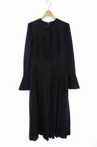 18AW プリーツワンピース 長袖 マキシ丈 38 濃紺 ダークネイビー