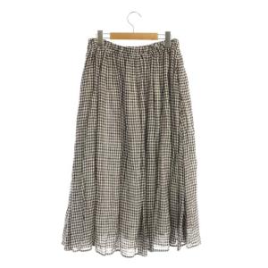 nest Robe リネン ギンガムチェック ギャザースカート フレア ロング ミモレ丈 黒 白 ブラック ホワイト