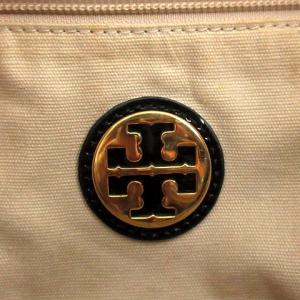 TORY BURCH トートバッグ キャンバス ロゴ ベージュ 黒 ブラック