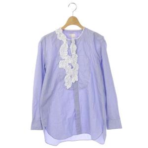 20SS コットンドビードットフリルシャツ 38 ブルー