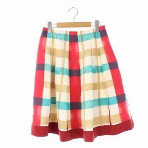 ビッグチェック柄スカート ひざ丈 フレア ピンク ホワイト ブルー