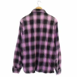 TMT 20SS 80'Sネオンカラーオンブレチェックシャツ 長袖 XL 薄紫 黒 ライトパープル ブラック