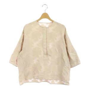 フラワーカットジャカードブラウス プルオーバー 七分袖 36 ベージュ