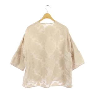 Drawer フラワーカットジャカードブラウス プルオーバー 七分袖 36 ベージュ