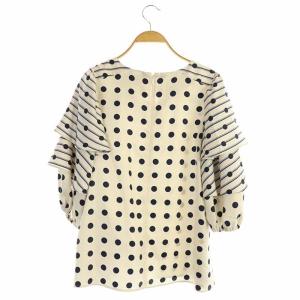 MUVEIL ドット フリル 七分袖 スキッパー ブラウス プルオーバー 水玉 38 アイボリー 紺 ネイビー