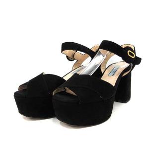 PRADA プラットフォーム サンダル スエード 36 ブラック 