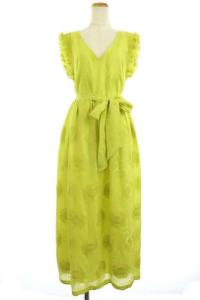 20SS ブルームオーガンザドレス ワンピース ロング ノースリーブ 刺繍 4 黄 イエロー