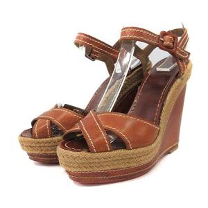 Christian Louboutin サンダル ウエッジソール エスパドリーユ レザー 37 23.5cm 茶