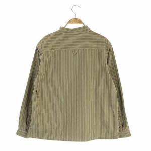MHL. 19AW COTTON OXFORD STRIPE シャツ 長袖 プルオーバー ストライプ 胸ポケット バンドカラー 2 カーキ