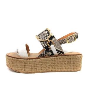 CORSO ROMA 9 サンダル ウエッジソール パイソン柄 ストラップ レザー バイカラー 白 ホワイト グレー 38