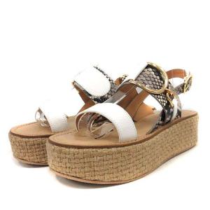 GRACE CONTINENTAL CORSO ROMA 9 サンダル ウエッジソール パイソン柄 ストラップ レザー バイカラー 白 ホワイト グレー 38