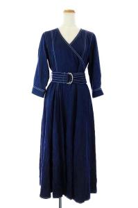 21SS カシュクールデニムワンピース Vネック マキシ丈